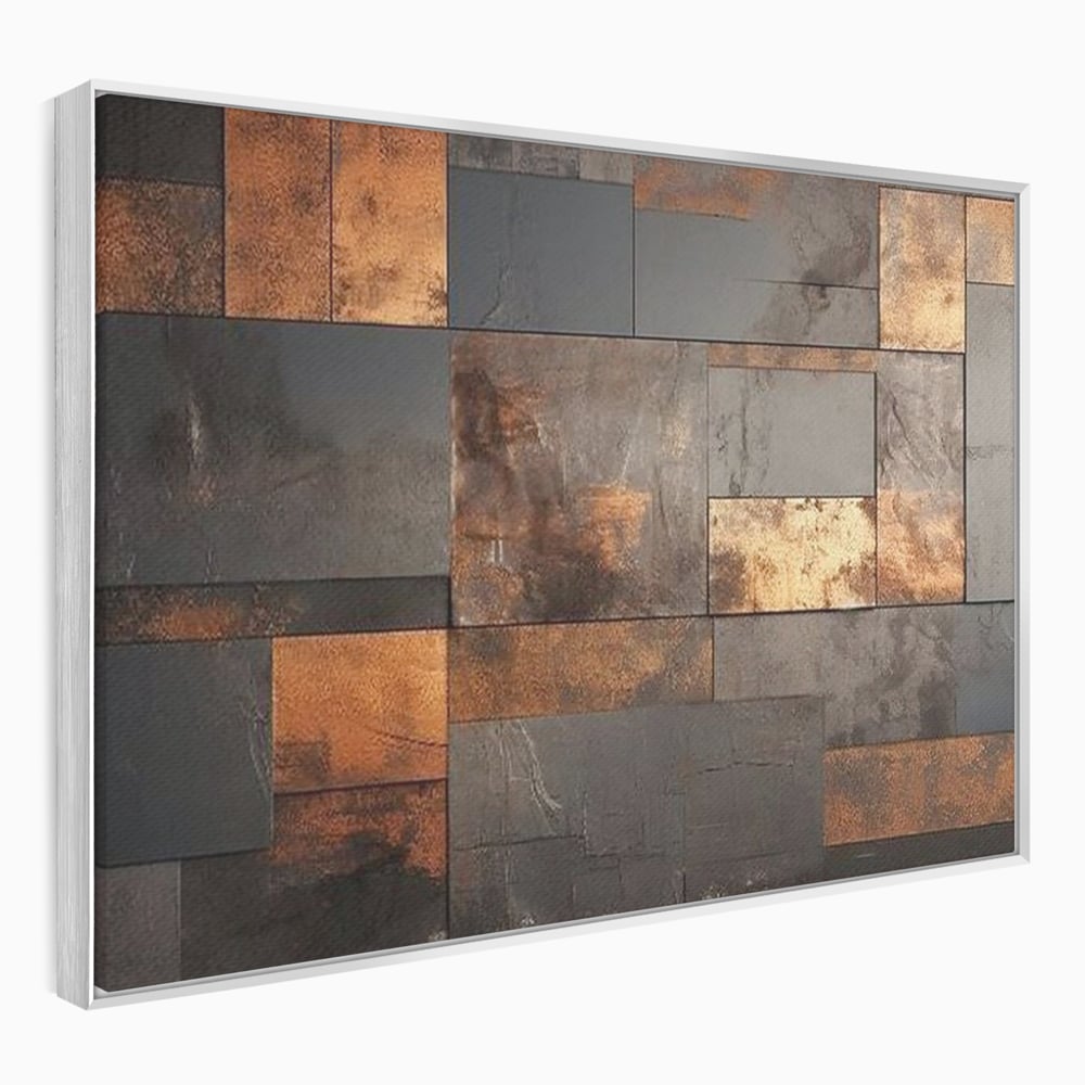 Tablou canvas cu tablou canvas cu placi geometrice metalice, in rama de aluminiu argintiu